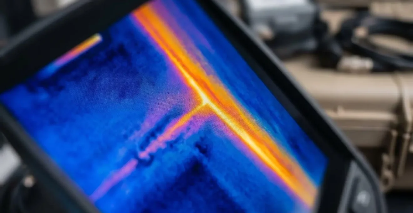 Image thermographique révélant les ponts thermiques d'un mur de maison ancienne