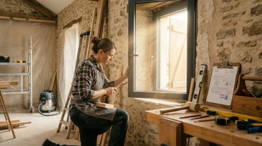 Artisan qualifié RGE installant des fenêtres double vitrage dans une maison française