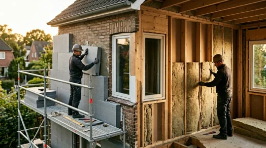 Comparaison visuelle entre isolation thermique extérieure et intérieure sur une maison en rénovation