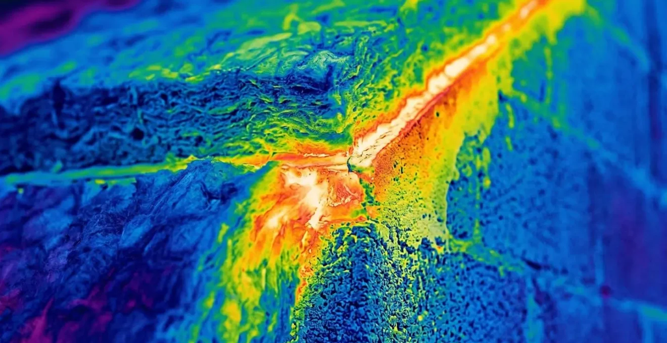 Vue thermographique montrant les déperditions de chaleur à la jonction entre isolation des rampants et mur pignon