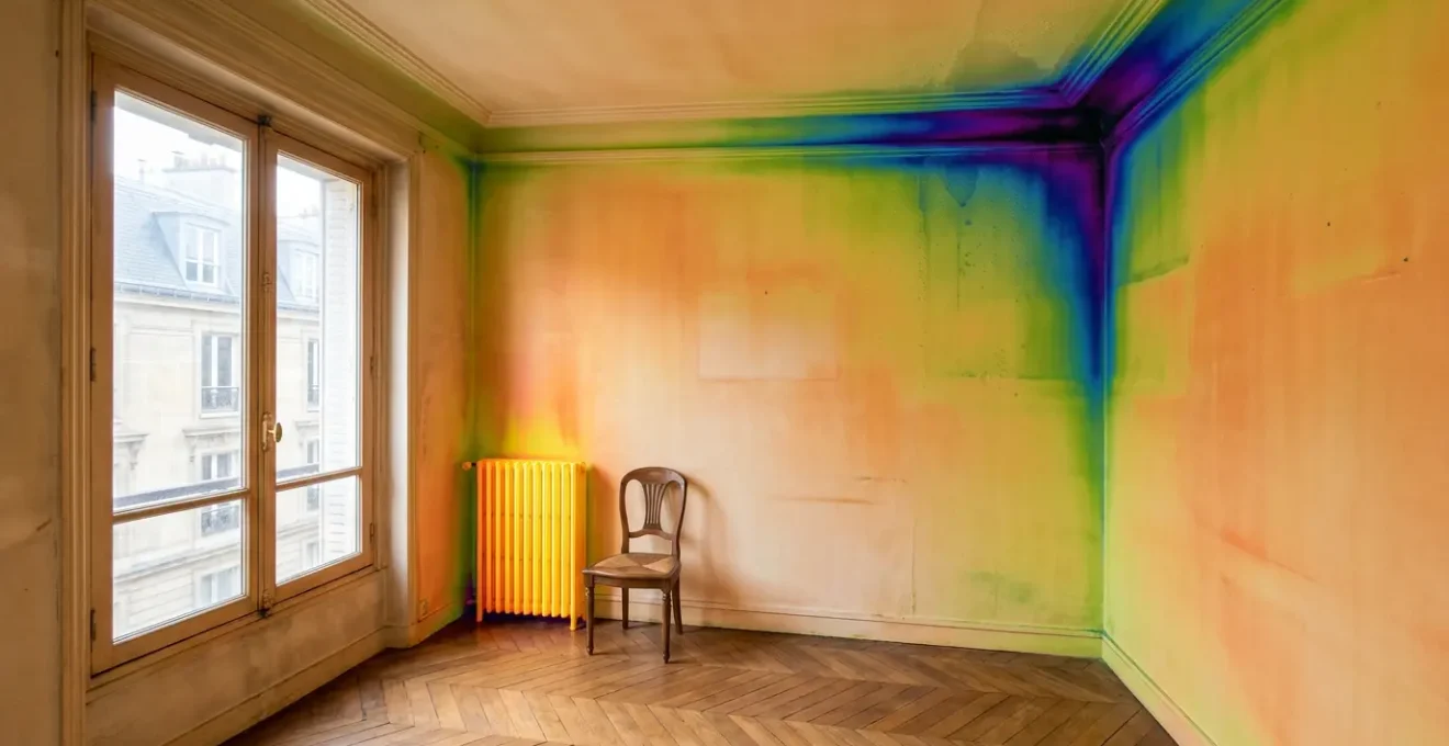Diagnostic thermique révélant les zones froides aux angles de murs dans une habitation française