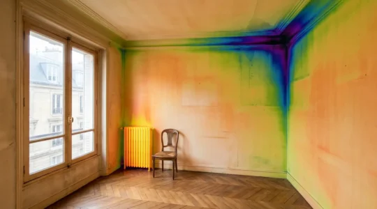 Diagnostic thermique révélant les zones froides aux angles de murs dans une habitation française