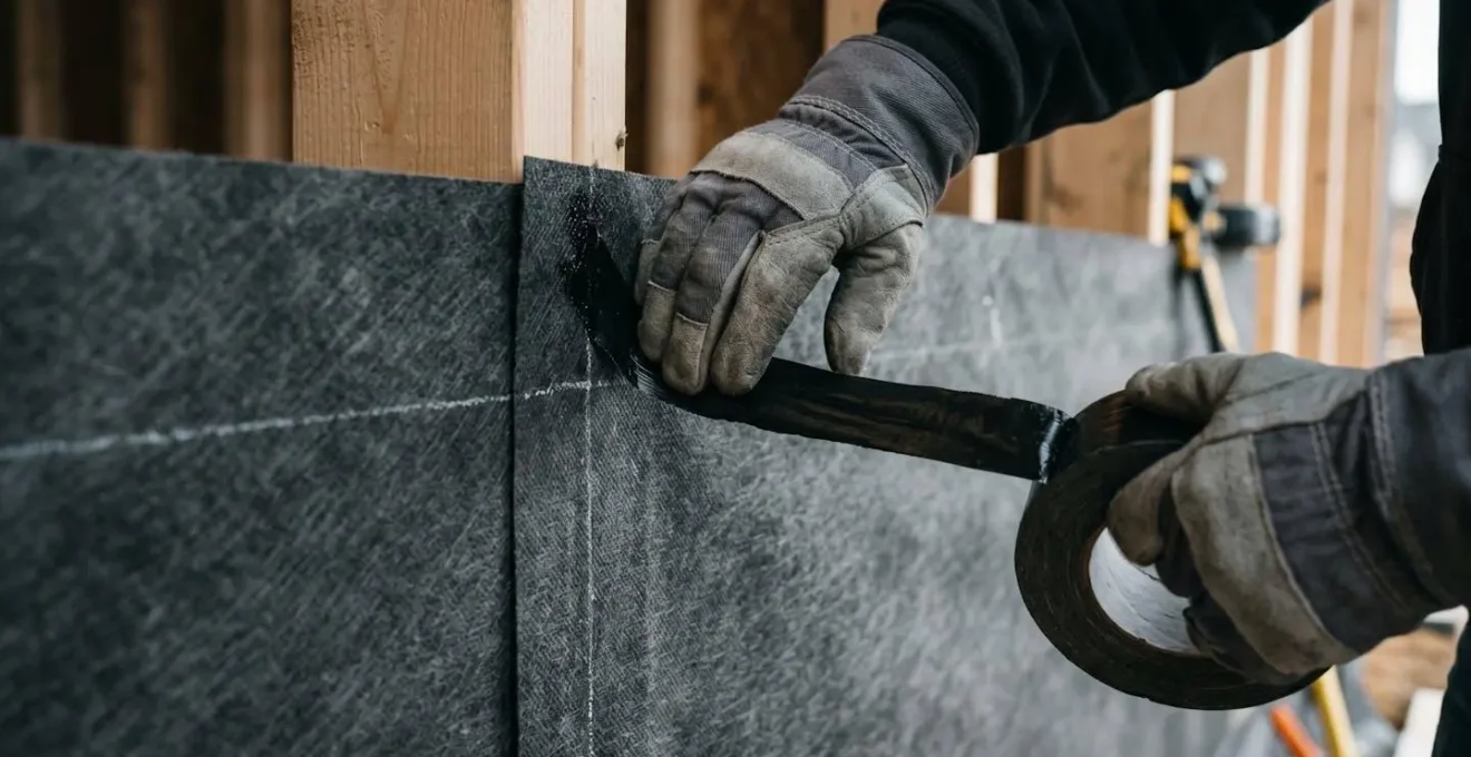 Installation professionnelle d'une membrane pare-vapeur avec technique de marouflage visible