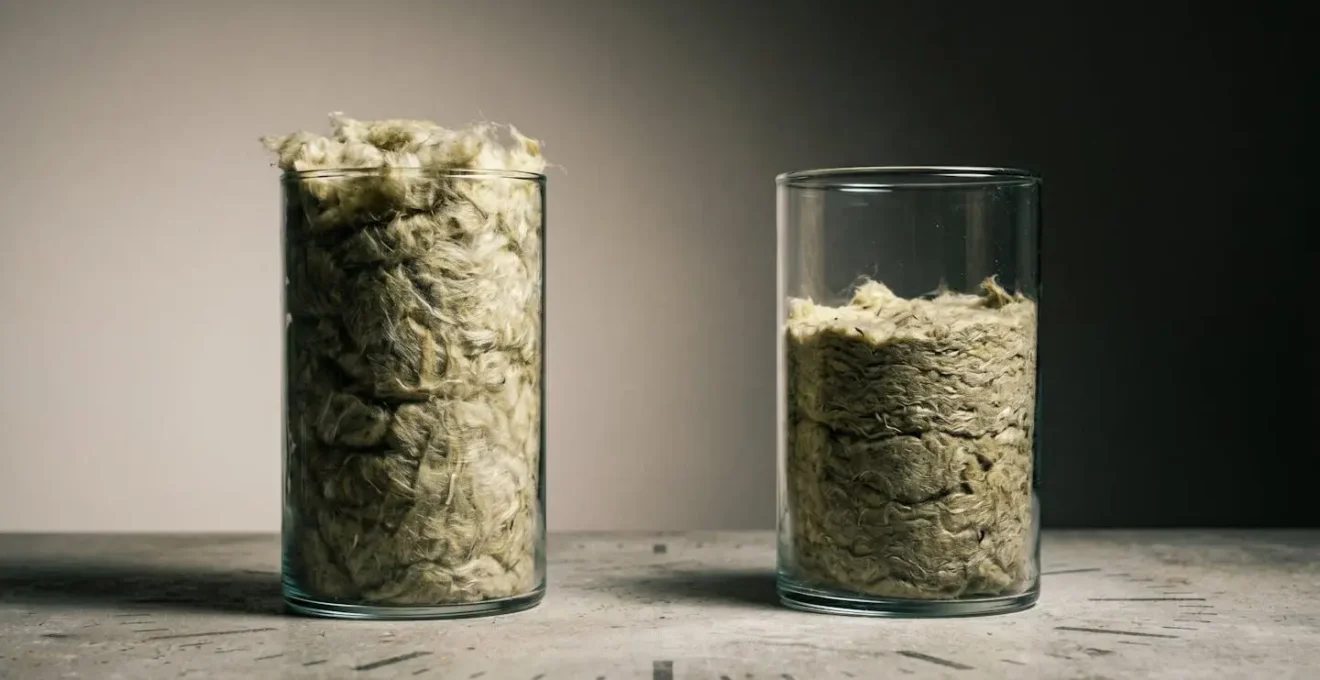 Comparaison avant-après du tassement d'une laine isolante dans un mur sur 10 ans