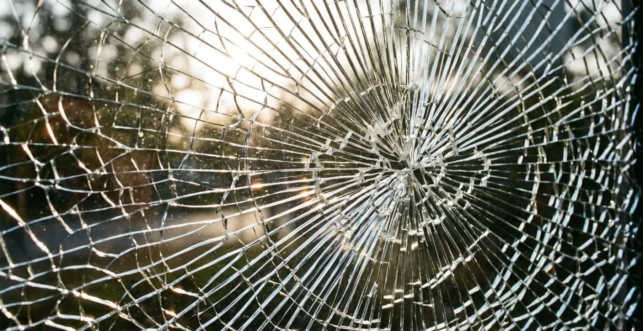 Vue rapprochée d'un vitrage feuilleté de sécurité montrant sa structure multicouche